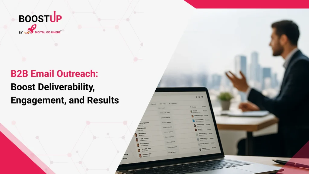 BoostUp B2B Email Outreach banner by Digital Go Where – Improve email deliverability, engagement, and results with professional business outreach solutions.